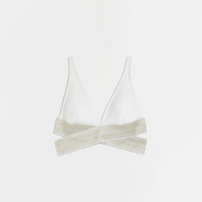 White wrap plunge bikini top