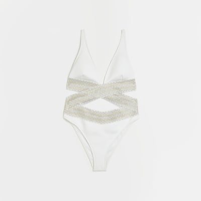 White wrap swimsuit River Island