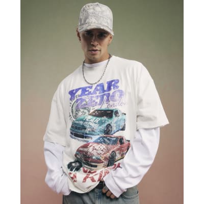 White Year Zero Oversized Car Graphic T-Shirt