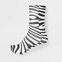White zebra print ankle socks