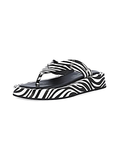 360 degree animation of product White zebra print flatform sandals frame-0