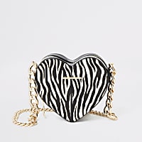 White zebra print heart shaped bag