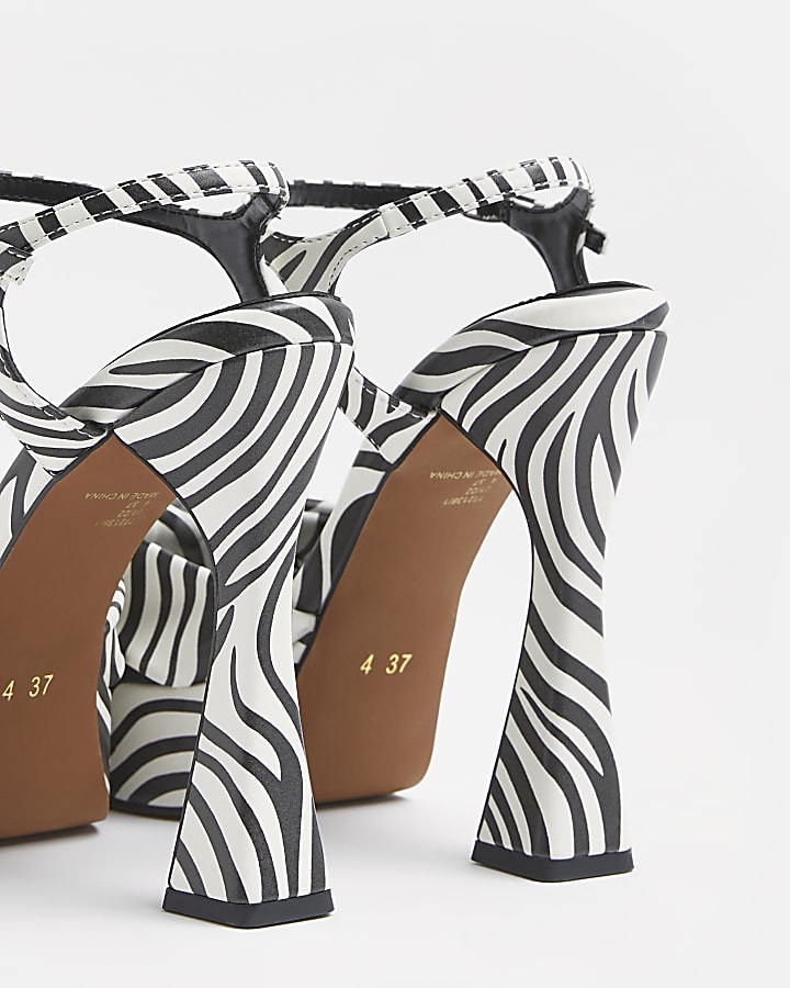 White zebra print knot detail platform heels