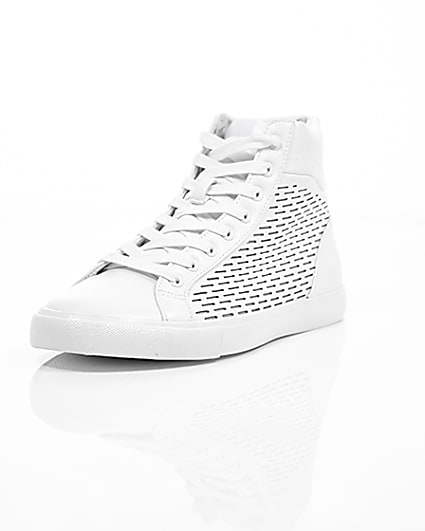 360 degree animation of product White zip heel hi top trainers frame-1
