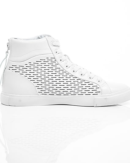 360 degree animation of product White zip heel hi top trainers frame-10