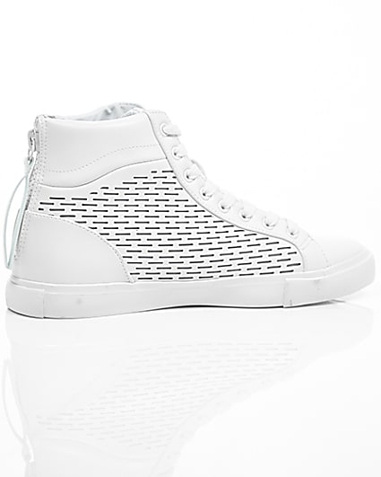 360 degree animation of product White zip heel hi top trainers frame-11