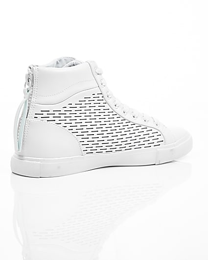 360 degree animation of product White zip heel hi top trainers frame-12