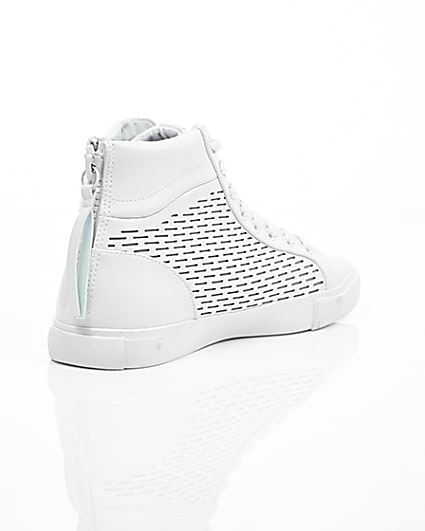 360 degree animation of product White zip heel hi top trainers frame-13