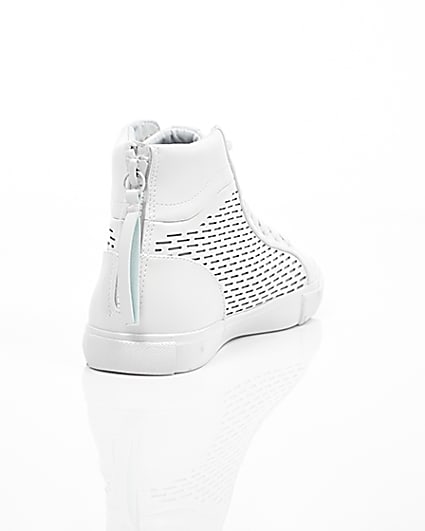 360 degree animation of product White zip heel hi top trainers frame-14