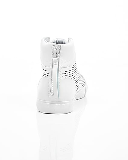 360 degree animation of product White zip heel hi top trainers frame-15