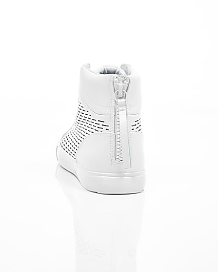 360 degree animation of product White zip heel hi top trainers frame-16
