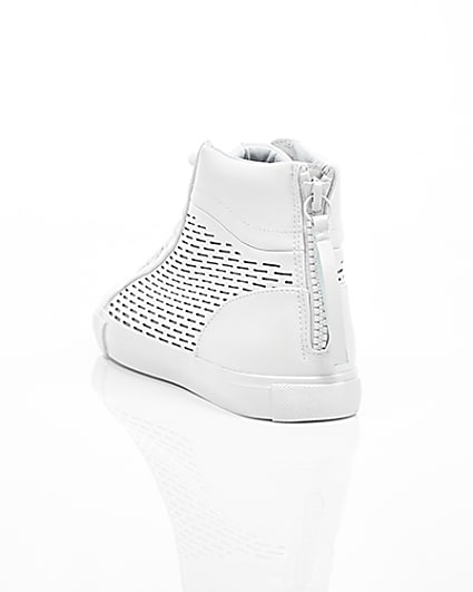 360 degree animation of product White zip heel hi top trainers frame-17