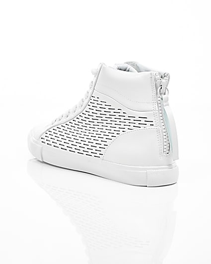 360 degree animation of product White zip heel hi top trainers frame-18
