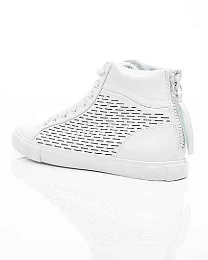 360 degree animation of product White zip heel hi top trainers frame-19