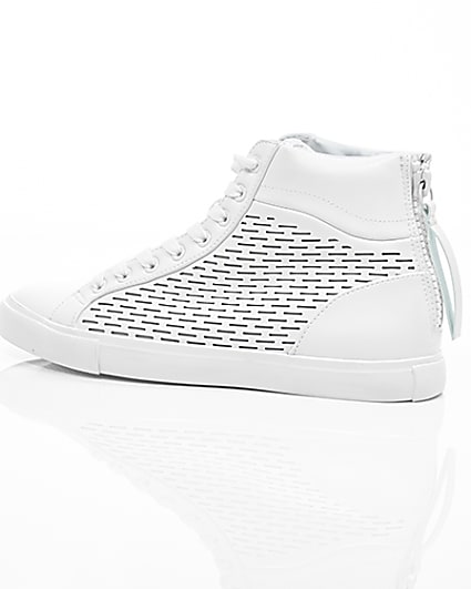 360 degree animation of product White zip heel hi top trainers frame-20
