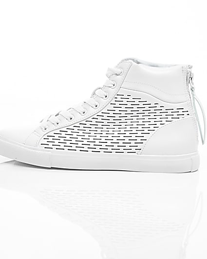 360 degree animation of product White zip heel hi top trainers frame-21