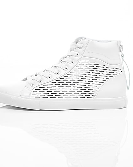 360 degree animation of product White zip heel hi top trainers frame-22