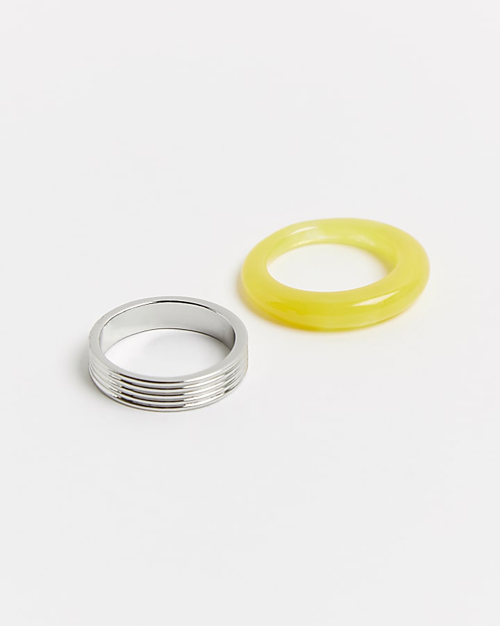 Yellow and silver colour band ring 2 pack