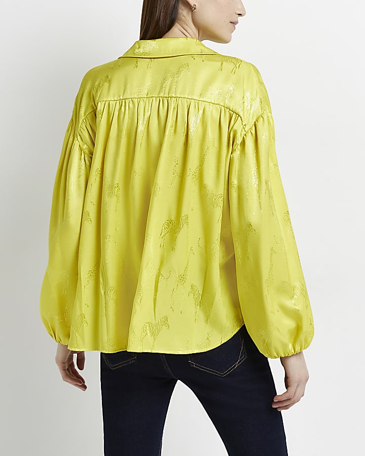 Yellow animal print satin shirt