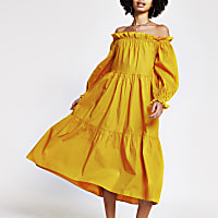 Yellow bardot maxi puff dress