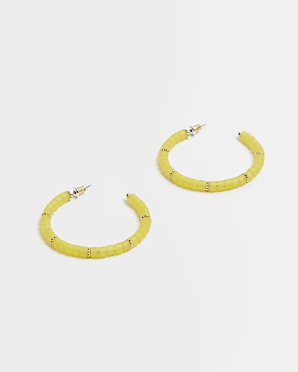 Yellow beaded hoop earrings