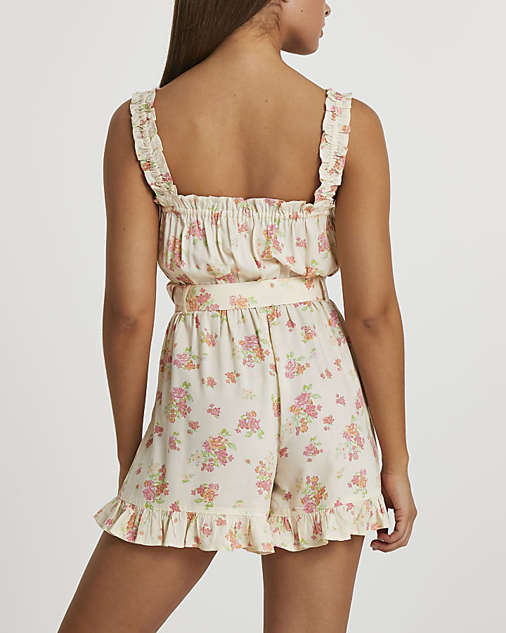 Yellow belted frill beach playsuit
