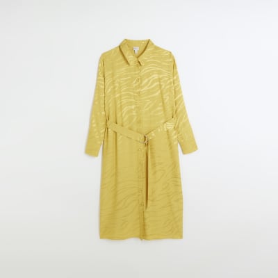 Yellow belted midi shirt dress | River Island