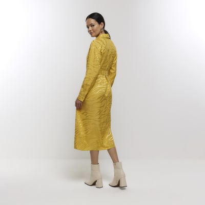 Yellow belted midi shirt dress River Island