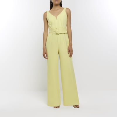 Yellow belted wide leg jumpsuit | River Island