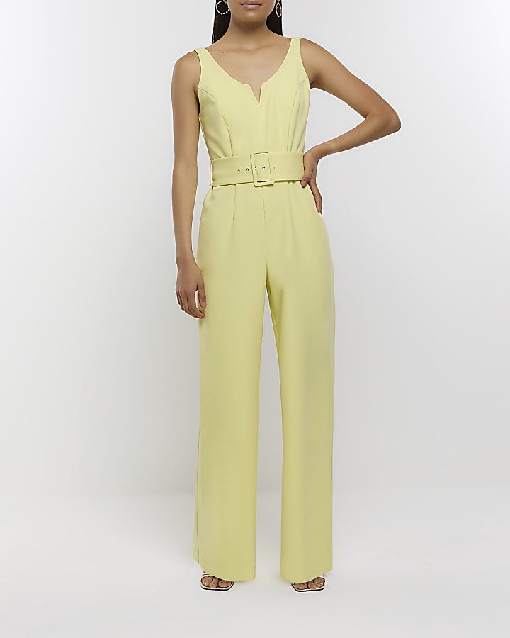 Yellow belted wide leg jumpsuit | River Island