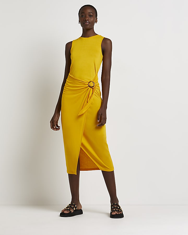 Yellow bodycon midi dress