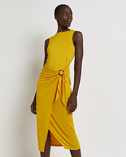 Yellow bodycon midi dress
