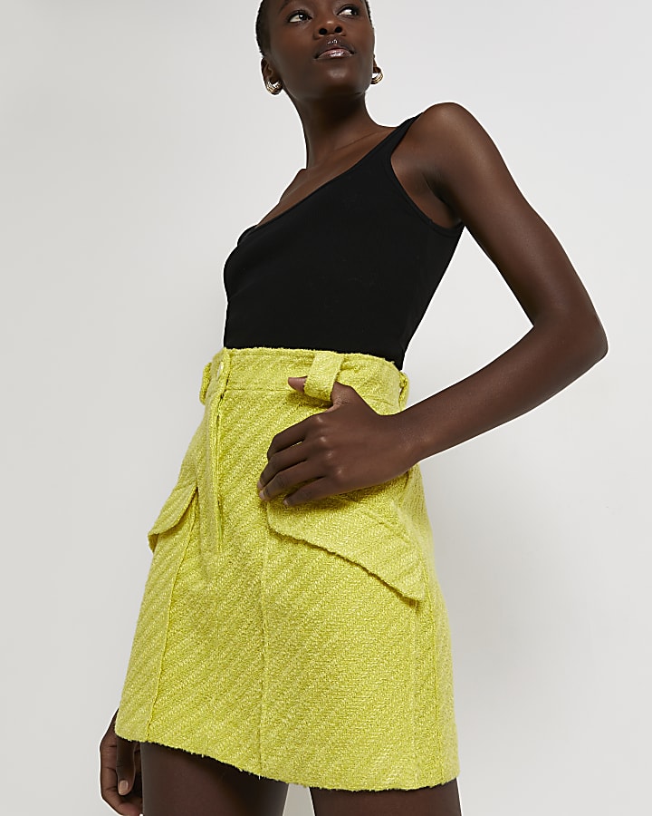 Yellow boucle mini skirt