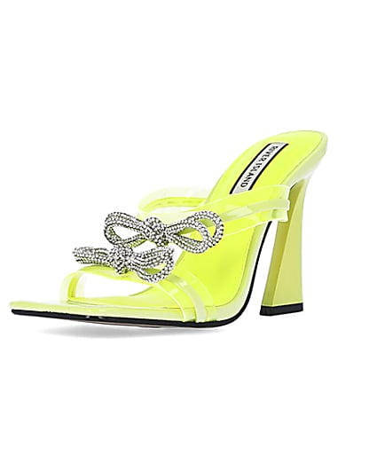 360 degree animation of product Yellow bow detail heeled mules frame-0