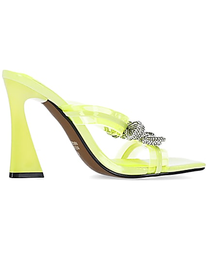 360 degree animation of product Yellow bow detail heeled mules frame-14