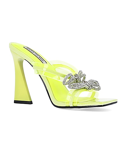 360 degree animation of product Yellow bow detail heeled mules frame-17