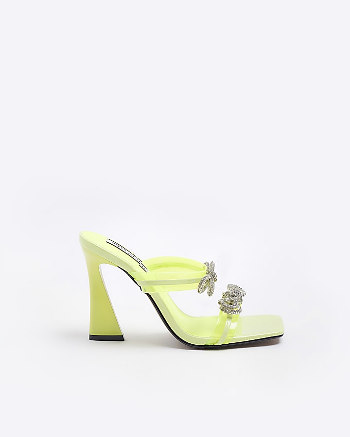 Yellow bow detail heeled mules
