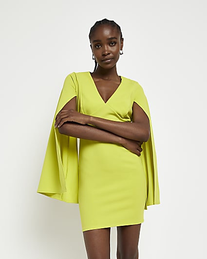 Yellow cape bodycon mini dress