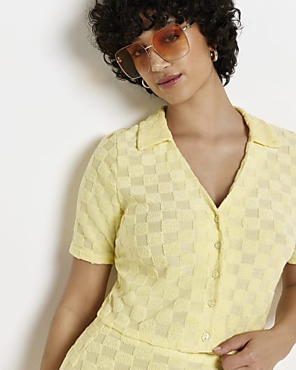 Yellow checkerboard cropped shirt