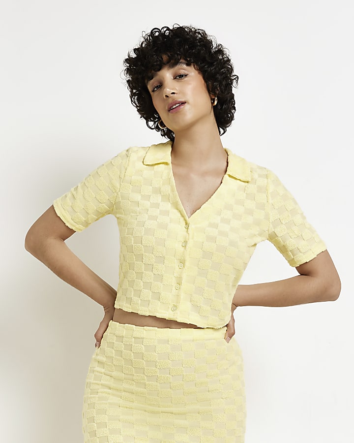 Yellow checkerboard cropped shirt
