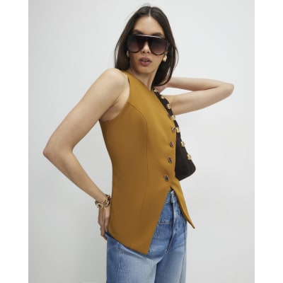 Yellow Collarless Asymmetric Waistcoat