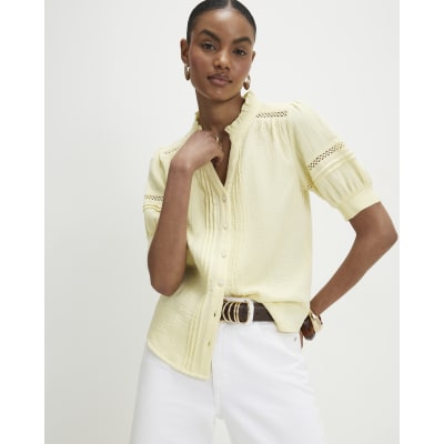 Crank Pintuck Lace Collar Blouse リボン 半袖 CRANK（クランク）の「韓国ブランド CRANK クランク PINTUCK LACE
