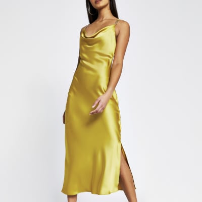 yellow midi slip dress