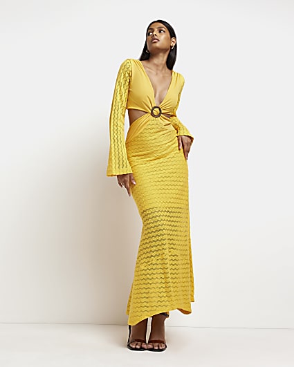 Yellow crochet slinky maxi dress