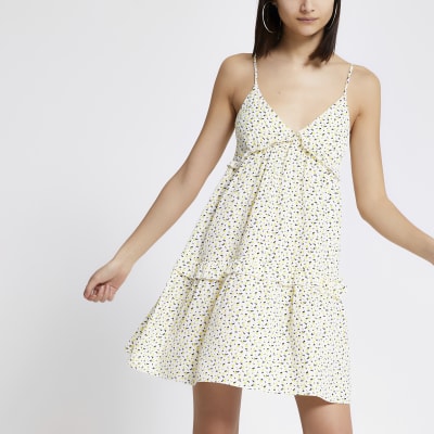 yellow ditsy print dress