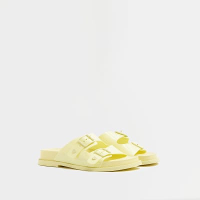 yellow double strap sandals