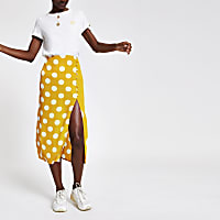 Yellow elasticated waist spot midi skirt