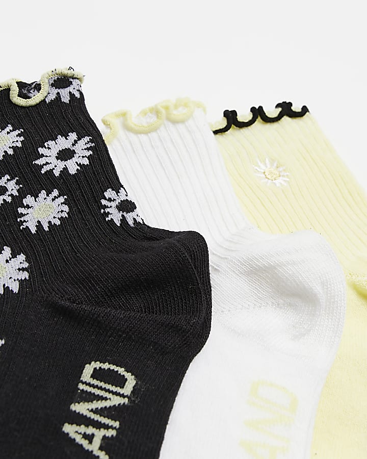 Yellow embroidered flower socks multipack