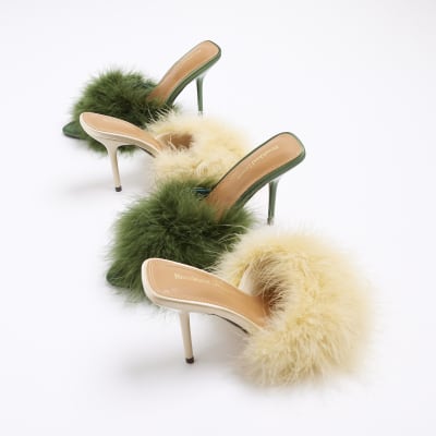 Yellow Feather Heeled Sandals River Island