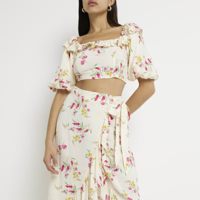 Yellow floral frill crop top | River Island